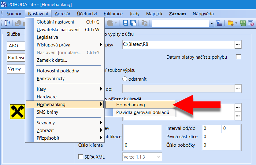 Pohoda homebanking nastavenie