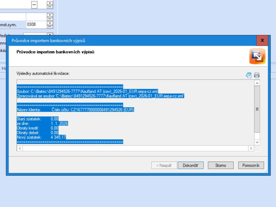 POHODA - Výsledky importu